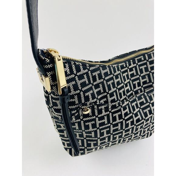 Tommy Hilfiger Tote Handbag Black Purse Outside Pocket Shoulder Bag Grey Moon TH - Picture 2 of 10